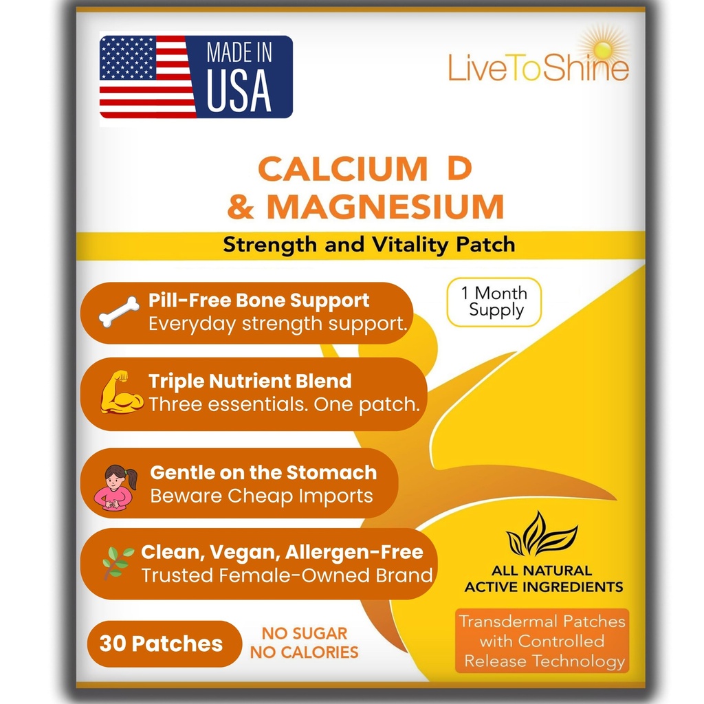 Kalsium Magnesium D3 Uutinen Patches miesten ja naisten - yhden kuukauden tarjonta - USA Made by Live to Shine