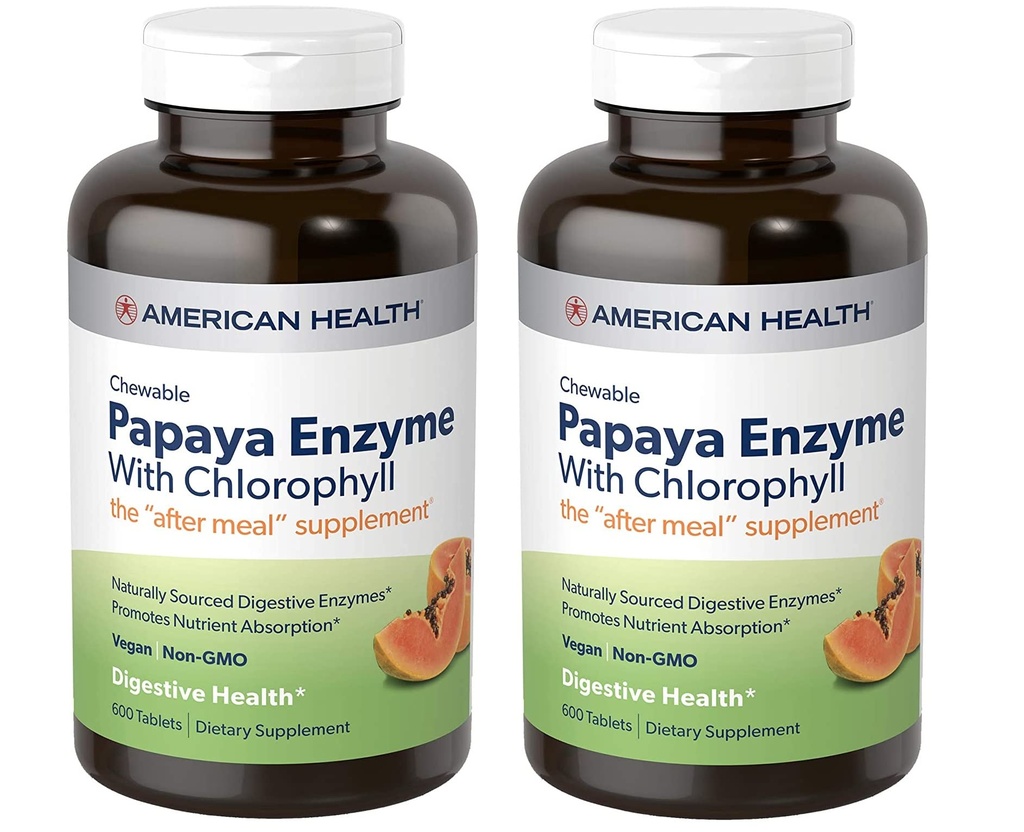 American Health Papaya Enzyme klorofylli purutablettien kanssa - 600 kreivi (200 kokonaisannosta) (Pack of 2)