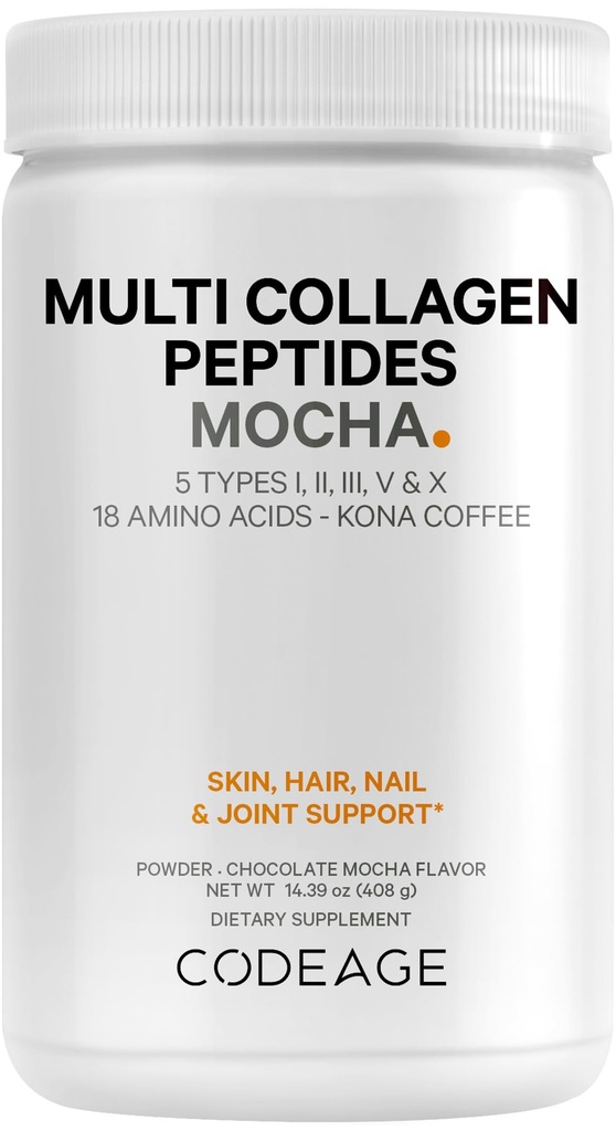 Koodaus Multi Collagen Peptides Protein Powder - Chocolate Mocha Instant Coffee - Gourmet Knoa Coffee Drink & Shake - Collagen tyyppi I, II, III, V & X - Grass-Fed, Hydrolysed, non-GMO - 14.39oz