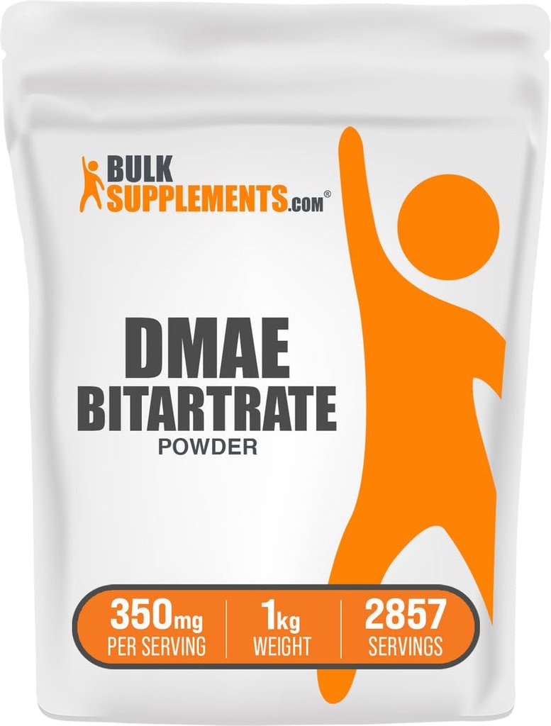 BulkSupplements.com DMAE Bitartraatti Powder - Dimetyyliaminoetanolibitartraatti, DMAE täydennysosa - maustettu & gluteeniton, 350 mg per annos, 1kg (2,2 lbs) (pakkaus 1)