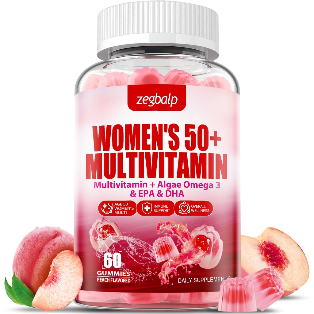Sokeriton Naiset Multivitamiini 50 Plus Gummit kalsium, magnesium, sinkki, A-vitamiini, C, D3, E, K2, B Complex, Folate, Biotiini - Multivitamiinit & Minerals for Skin, Energia, Immuunituki