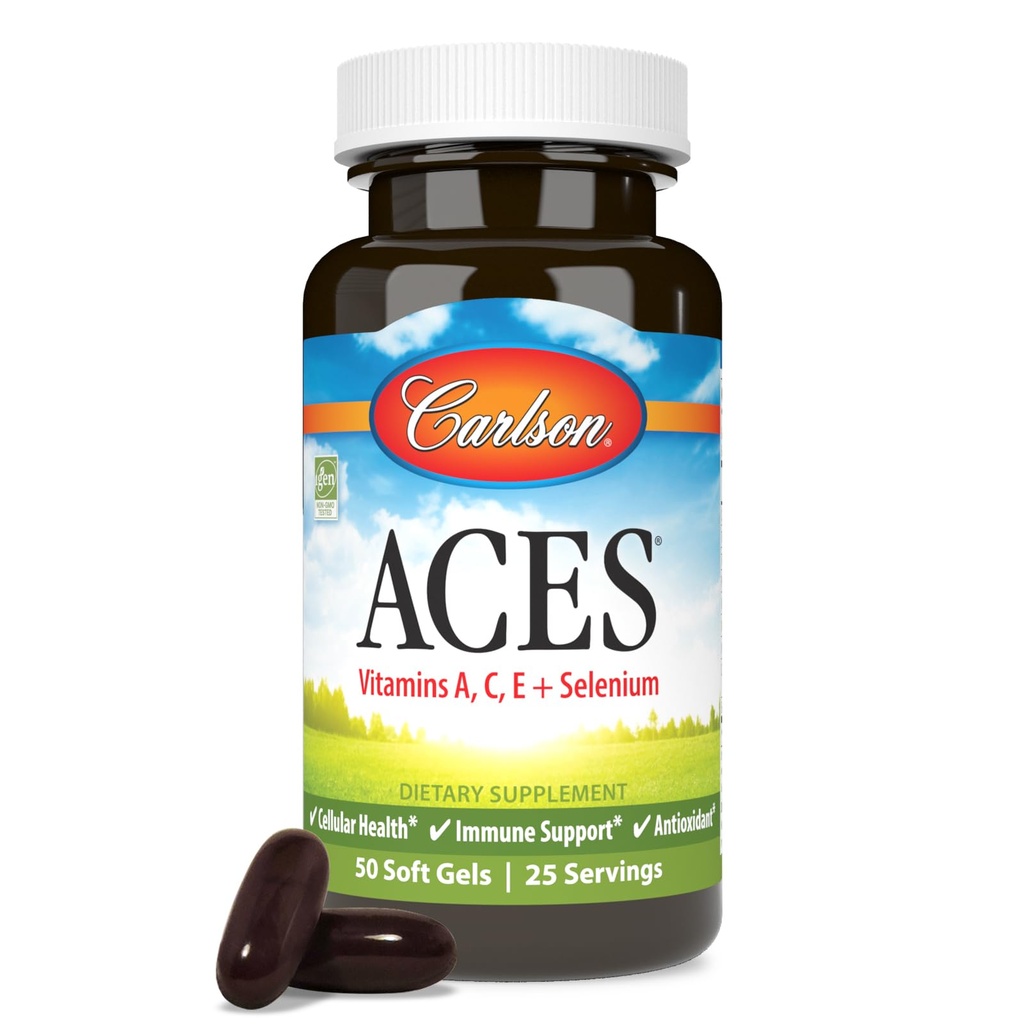 Carlson - ACES, A-, C-, E- ja Seleeni, Cellular Health & Immunosupport, antioksidantti, 50 Softgels
