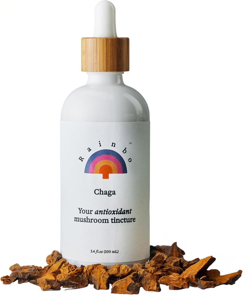Rainbo - Chaga Mushroom Tincture - Dual Extract Mushroom Supplement - Immunosupport, Cellular Support, Liquid Chaga Supplement, Vegan, Non GMO, 3.4 fl oz