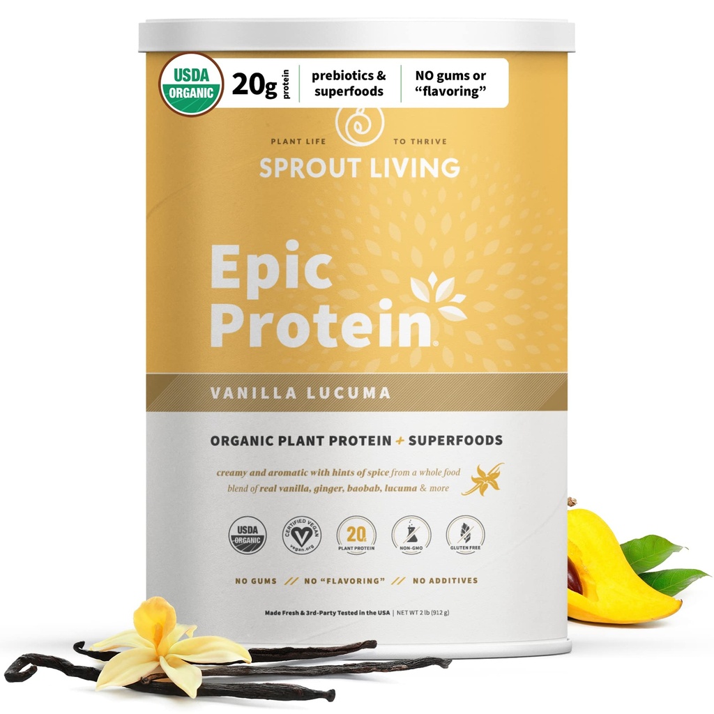 Sprout Living Epic Protein, Plant Based Protein & Superfoods Powder, Vanilla Lucuma Powder 