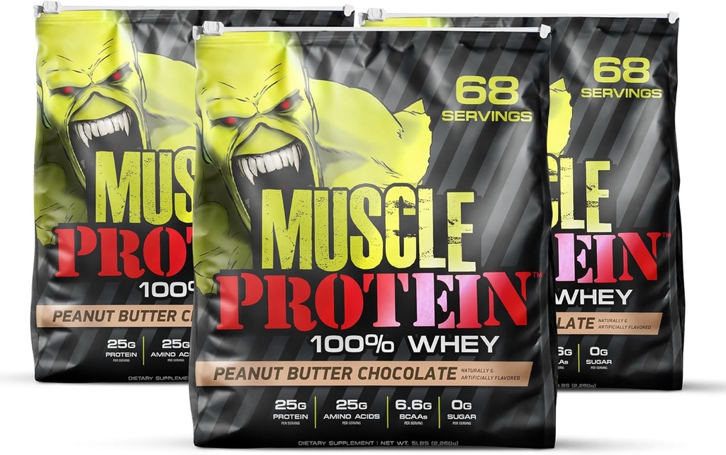 COLOSSAL LABS Muscle Whey Protein Flavored Protein Powder, 25,000 mg Aminohapot/Serving, kylmäsuodatettu(Pakkaus May Vary) (15 punta (Pack of 3), Maapähkinävoi)
