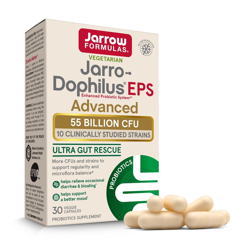 Jarow Formulas Jarro-Dophilus EPS Advanced, 55 miljardia PMY Probiootit, Ruoansulatustuki aikuisille, 30 Probiootti täydentää kasviskapselit, jopa 30 päivän tarjonta