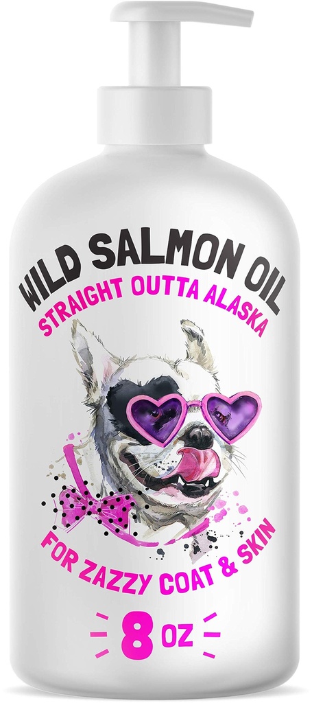 Wild Alaska Salmon Oil for Dogs & Cats - Pure Fish Omega 3 6 9 Liquid EPA rasvahapot - ihon ja turkin lisäravinteet - Tukee Joint Function, aivot, silmät, Immuuni ja sydän terveys - Made in USA 8 oz