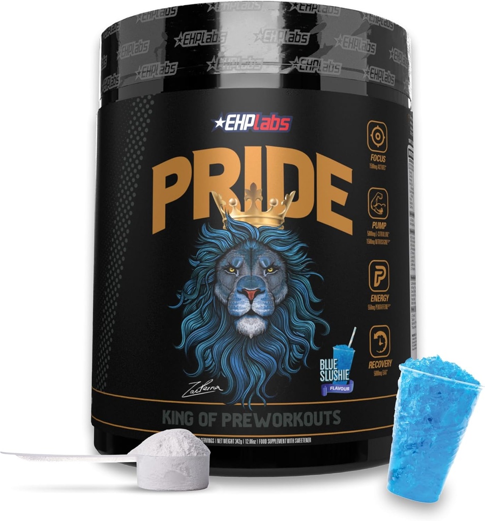 EHP Labs Pride Pre workout Powder Energy Sugar Free Preworkout miehille ja naisille, Energy Powder Boost Drink with BCAA - 280mg kofeiini - Blue Slushie (40 Servings)