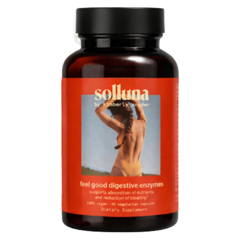 Solluna: Kimberly Snyder Dgestive Enzymes Lipaasi, Amylaasi, Proteaasi, alfa-galaktosidaasi, Ruoansulatuskanavan sellulaasia, ravinneabsorptiota, vatsakipua, kaasua ja turvotusta (90CT) Vegaania ja muita kuin muuntogeenisiä organismeja