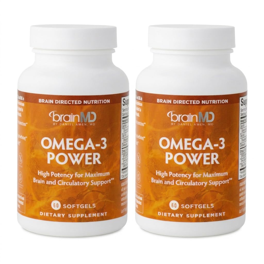 BrainMD Dr Amen Omega-3 Power - 60 kapslar, paket med 2 - Joint & Immune Support Supplement - Innehåller DHA & EPA - Gluten Free - 60 Total Servings