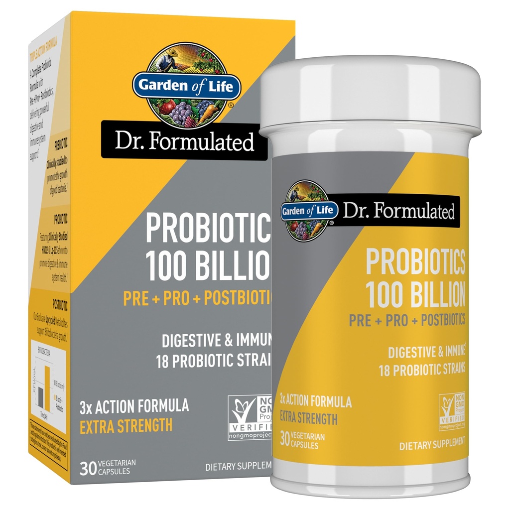 Garden of Life Dr. Formulated Pre, Post & Probiootit 100 miljardia PMY Kerran päivässä 3-in-1 Täydellinen Probiootit, Prebiootit & Postbiootit Supplement naisten ja miesten .