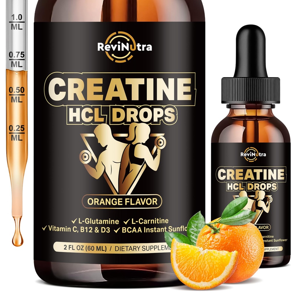 Kreatiini HCL Liquid Drops miesten ja naisten, 1500 mg Liquid Creatiini Hydrochlorothiade, korkea imeytyminen, 2 Fl Oz Orange Flavor