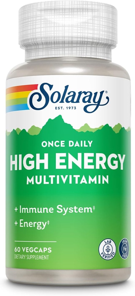 SOLARAY Kerran päivässä korkean energian monivitamiini, Iron Free, Immuunijärjestelmä ja energiatuki, Koko ruoka ja yrtti perusainesosat, miehet ja naiset...