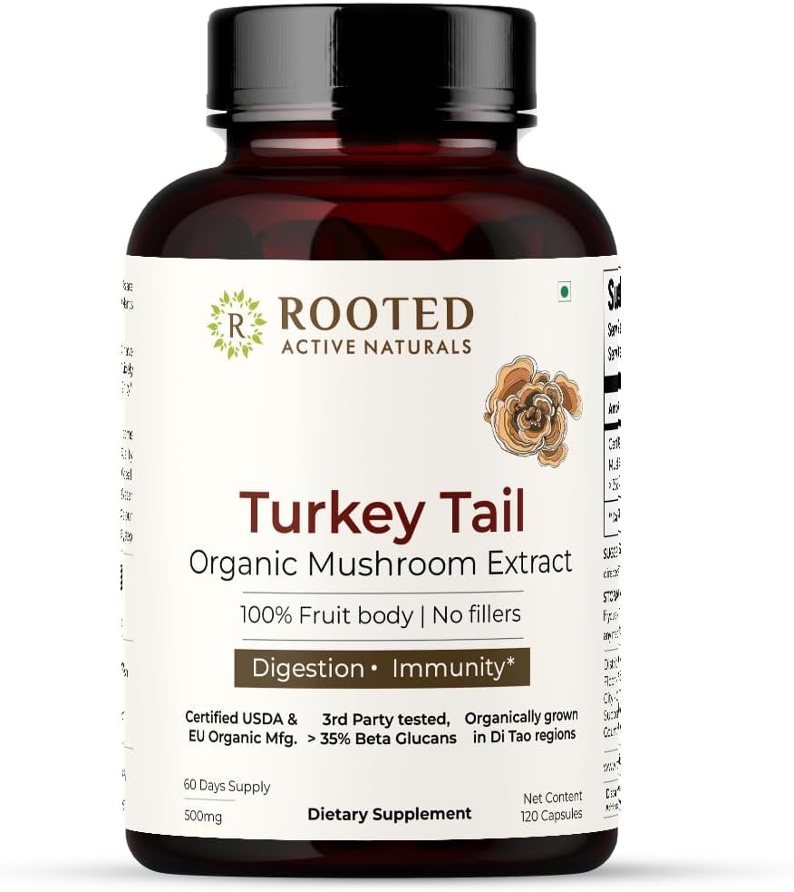 ROTED Active's Turkey Tail Mushroom Extract kapselit . USDA Organic, 35% Beta Glucans, Certified Organic (120 kapselia)