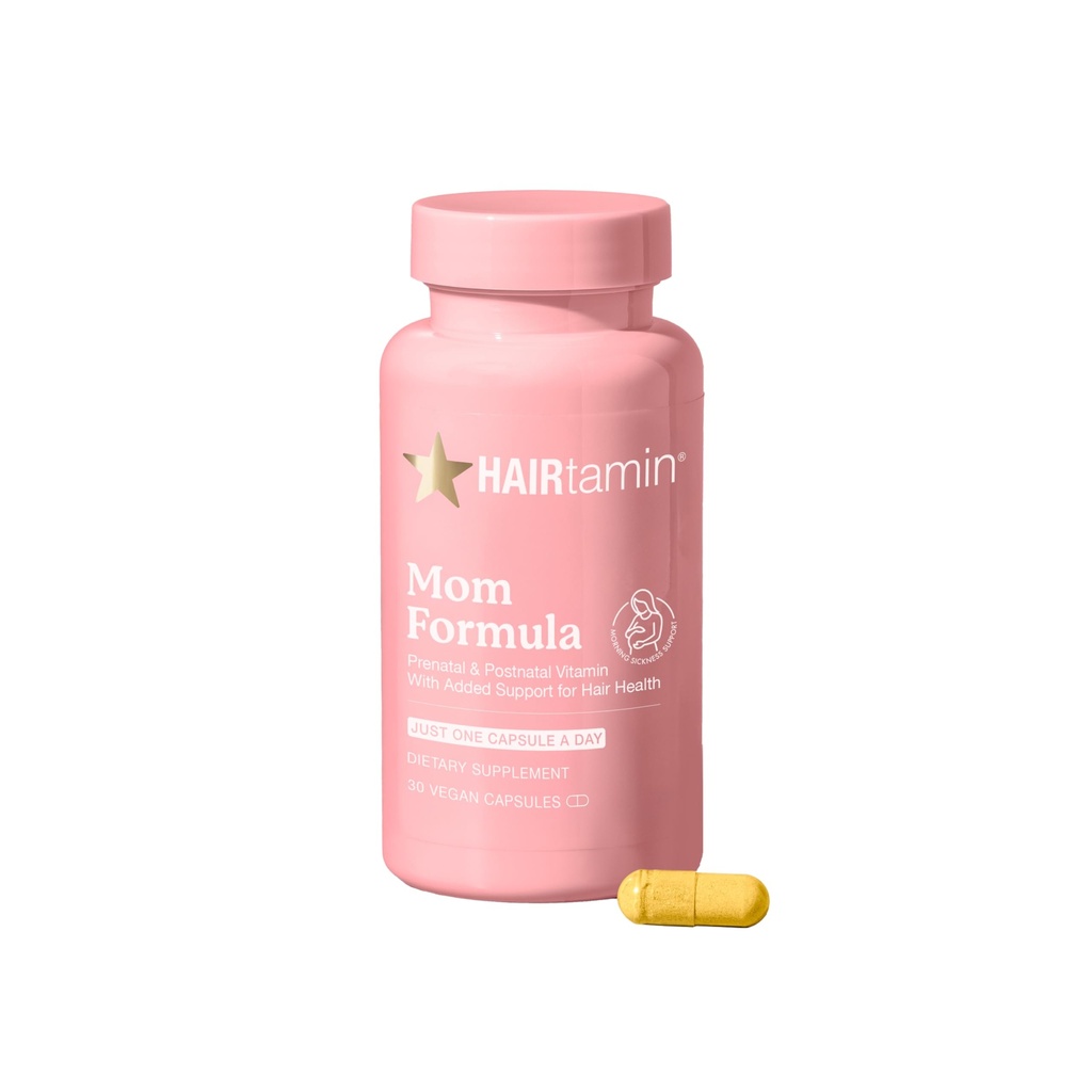 HAIRTAMIN MOM Vegaani prenataalinen ja postnataalinen monivitamiini täydentää & hiusten vitamiini Raskaus, synnytyksen jälkeinen, Imetys Probiootti One-a-Day Hair Vitamiineja Biotiini, Sinkki, rauta (30 kreiviä)