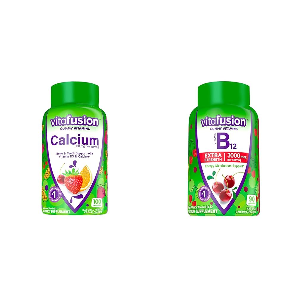 Vitafuusio Pureskeltava kalsium gummy vitamiinit luun ja hampaiden tuki & Extra Strength B12-vitamiinia energian aineenvaihdunta tukea ja hermoston terveystuki