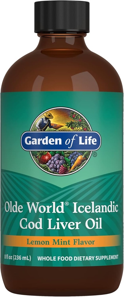 Puutarha Elämän Vanha Maailman Islannin turska Maksaöljy Liquid - Sitruuna Mint Flavor - 1000 mg Omega 3 Kalaöljy, rasvahapot, EPA, DHA, D-vitamiini & A, CLO lisäravinteet maan terveyteen, 47 Tarjoukset
