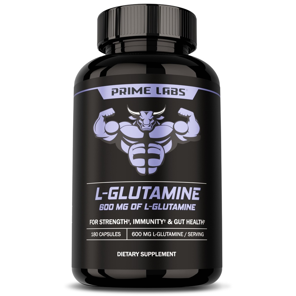 Prime Labs L Glutamiini kapselit 600mg - tukee vahvuus, lihasten Recovery, immuniteetti, & Gut Health - Aminohappo täydentää - miehille ja naisille