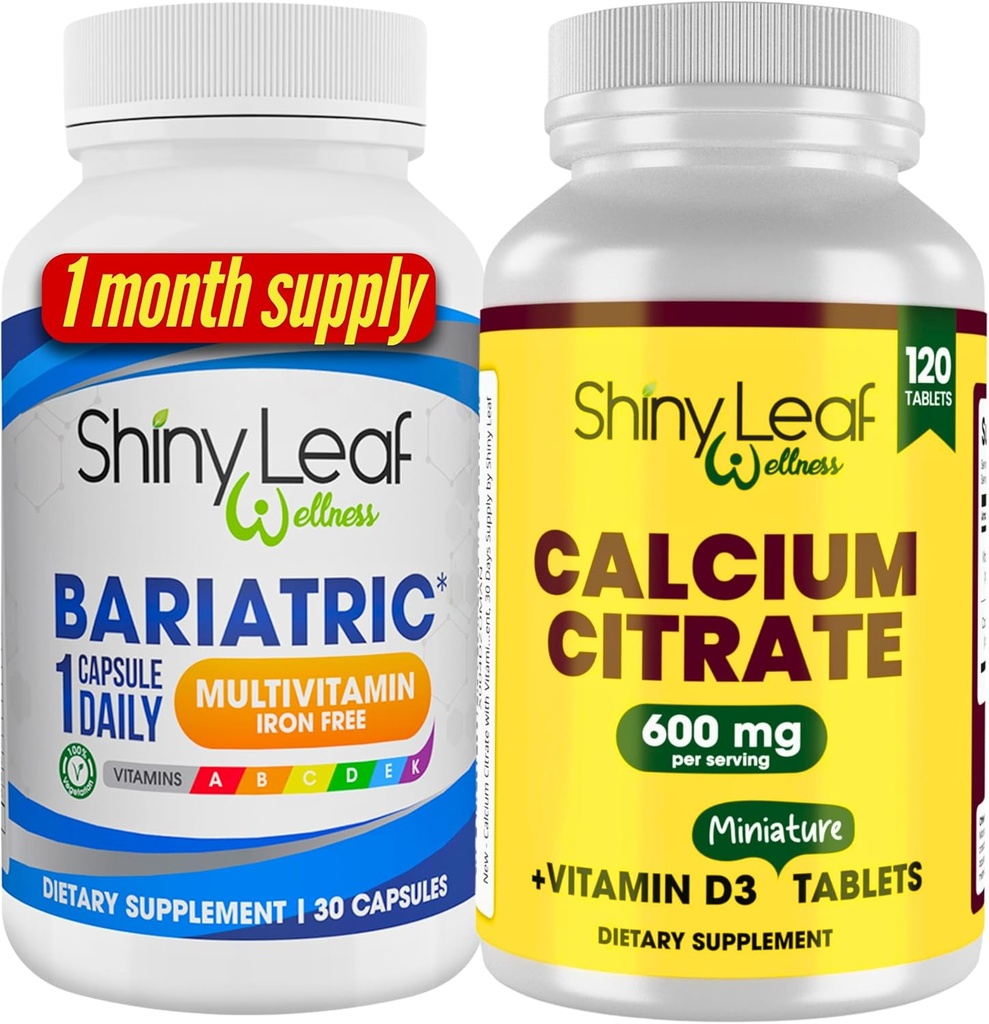 Bariatric Multivitamin Iron-Free för kvinnor och män Plus Calcium Citrate med vitamin D3, Easy Swallow Caplets, Unflavored - 1 månads Supply