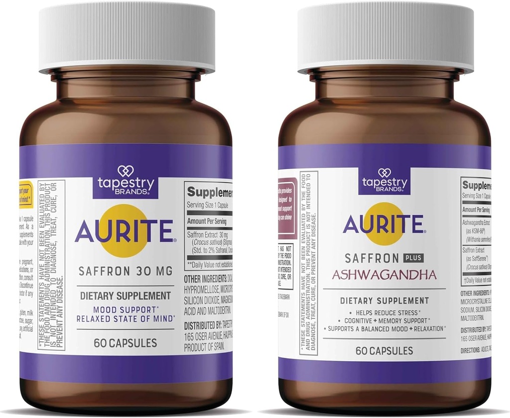 Saffron Ashwagandha & Saffron täydentää Bundle ... Stressinhallinta, mielialan tuki, pitkän aikavälin muisti. Kasvissyöjä Friendly, ei-GMO, Gluteeniton, soija-vapaa