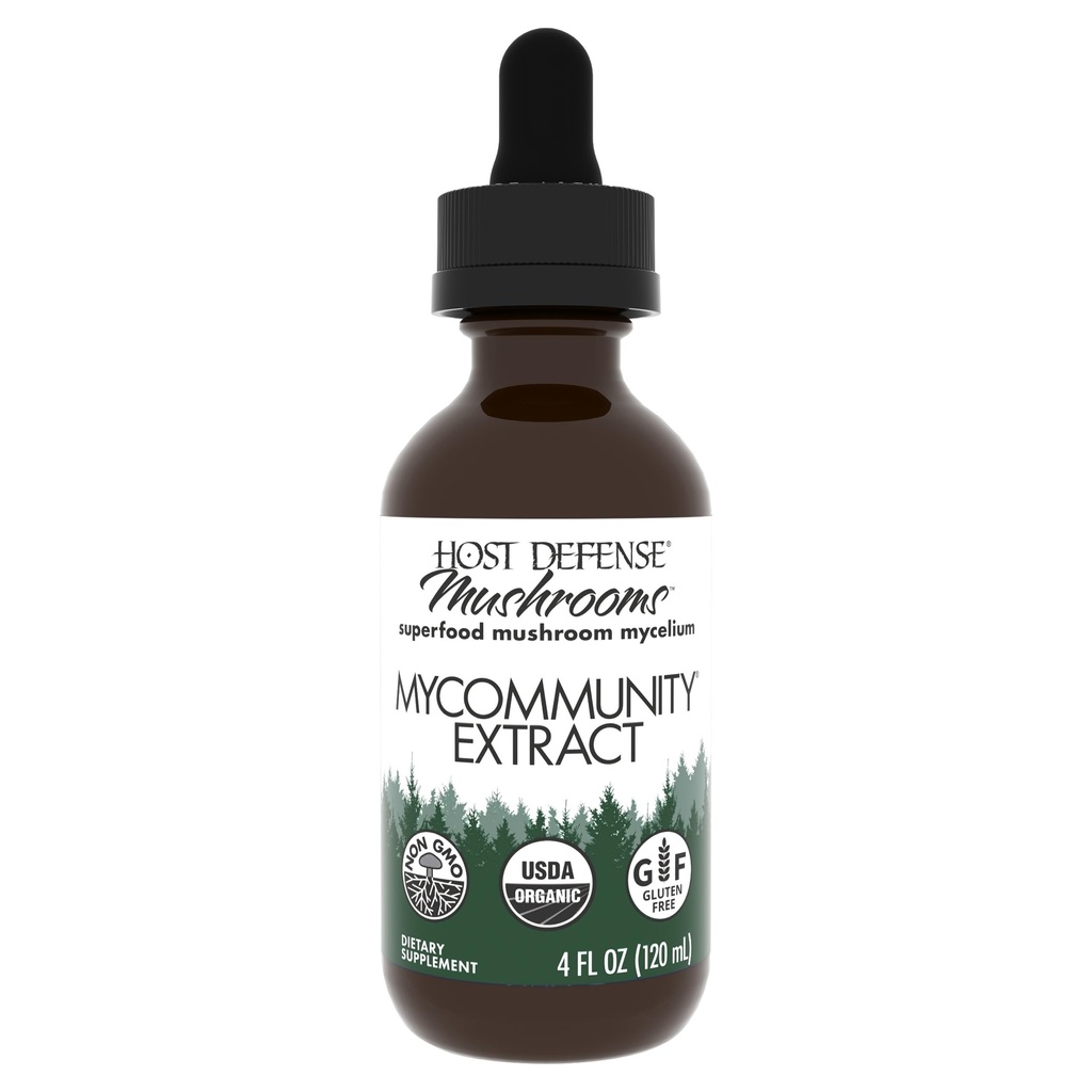 Värdförsvar MyCommunity Extract - 17 arter Blend Mushroom Supplement för Immune Support - Utdrag med Lion's Mane, Reishi. Chaga, Cordyceps, Turkiet Tail & More - 4 fl oz (120 portioner)