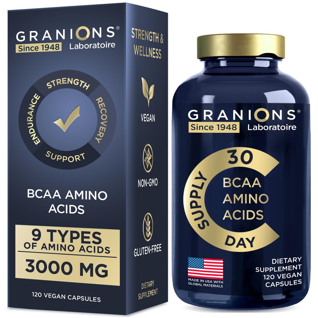 Essential Amino Acids Supplement for Men & Women - Kaikki 9 BCAAs EAA Supplements Formula - Leusine Amino Acid, Lysiini, Tryptofan, Advanced Amino Complex - 120 Vegan Kapselit