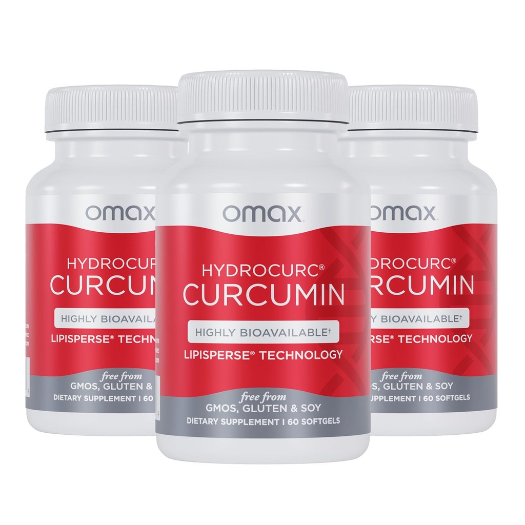 Omax3 HydroCurc Turmeric Curcumin Softgels, Erittäin biologisesti hyödynnettävissä MCT Oil Nanoparticle for Potency & Absorption, Joint Health, 180 Softgels (3 pakkaus)
