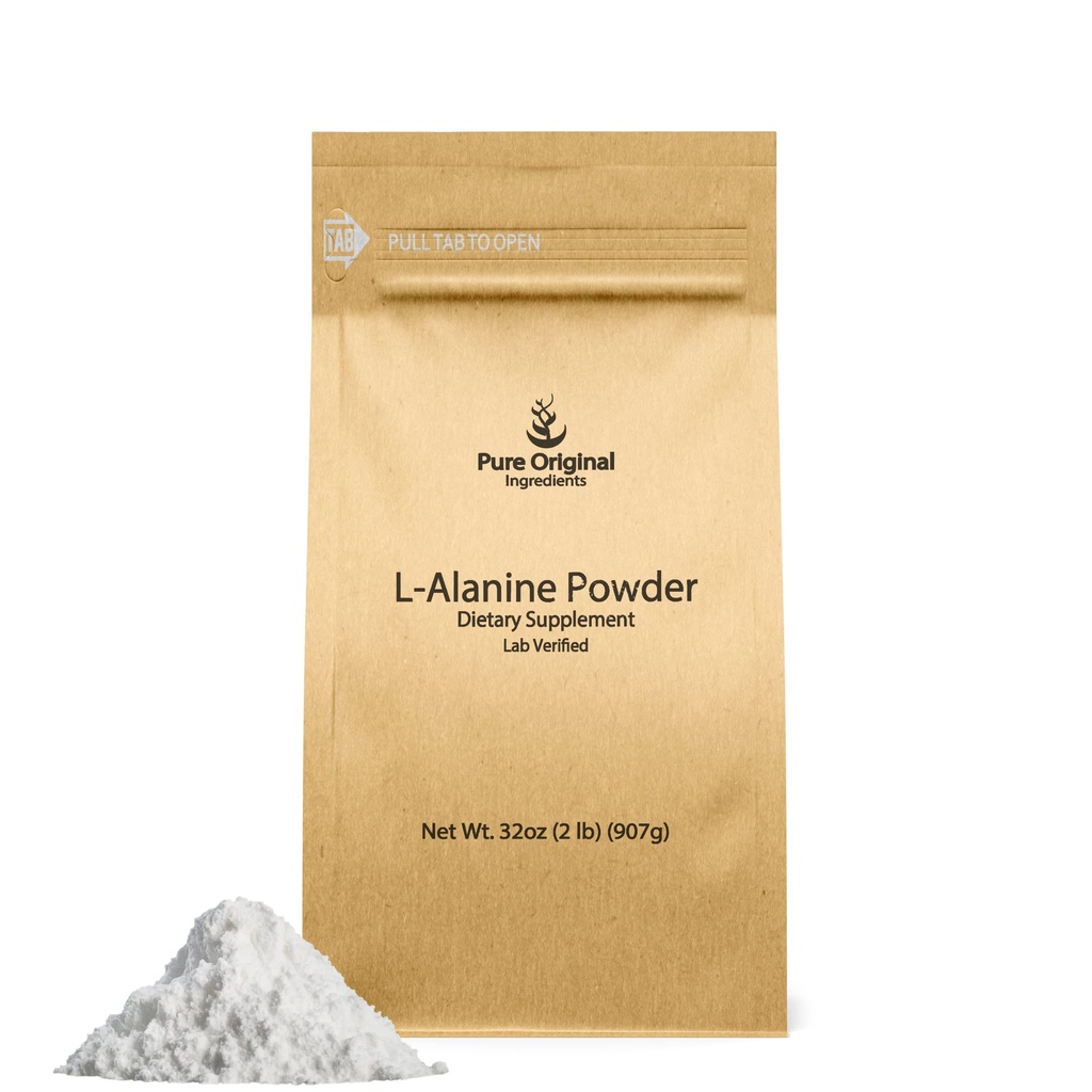 PURE ALKUPERÄISET AINEET L-Alaniinijauhe (2 lb) Lab vahvistettu, aina puhdas, ei täyteaineita tai lisäaineita