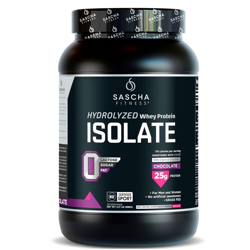 SASCHA FITNESS Hydrolyzed Whey Protein Isolate,100% Grass-Fed (2 pund, choklad)