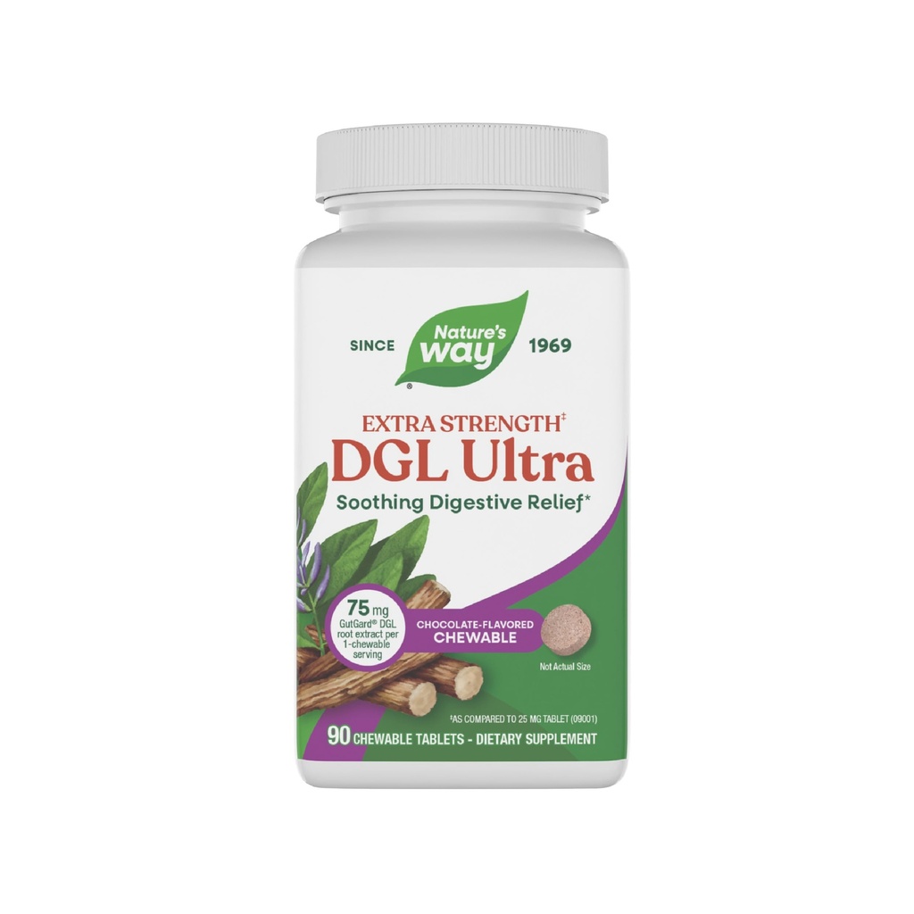 Nature's Way DGL Ultra Extra Strength**, Premium Licorice Root Extract, rauhoittava Dgestive Relief*, Gutgard, Vegan & Gluteeniton, suklaamaku, 90 purutablettia (Packaging May Vary)