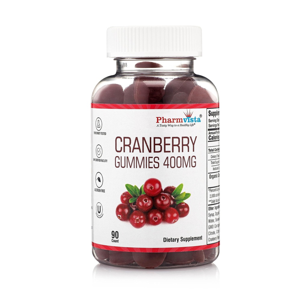 Cranberry Gummies för barn och vuxna 400mg-Gluten Free Allergen Free Nutrient Rich Vegan Supplement -Cranberry Chews-90 Count