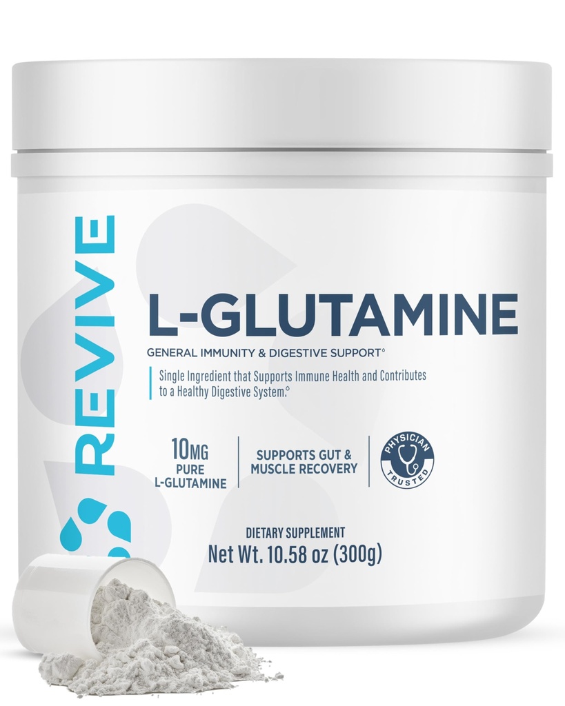 Revive Gut L-Glutamiini Powder MD - Lihasten Recovery & Immunomy System Booster aikuisille - Edistää Ruoansulatuselimistön ja vähentää lihasten jäykkyyttä - Immuniteetti ja ruoansulatus Vegaani Pure L Glutamiini täydentää