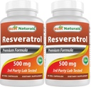 Best Naturals 2 pakkaus Resveratrol Complex 500 mg 60 Veg kapselit Valmistettu rypäleen iho, punainen viini, Quercetin - Gluteeniton & non GMO - (yhteensä 120 kapselia)