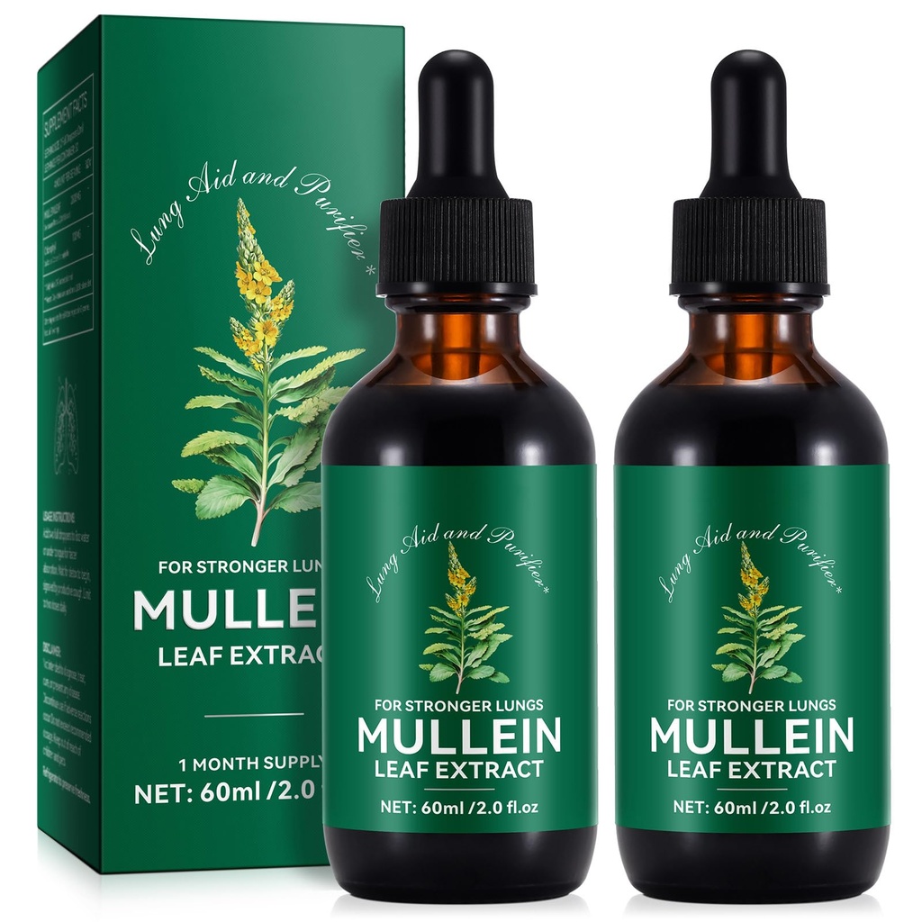 Mullein Drops för Lungs 4 Fl Oz - Mullein Leaf Extract för lungor med klorofyll - naturligt växtbaserade tillskott för Lung Cleanse, andningsstöd, ökar immunitet, Digestive Wellness
