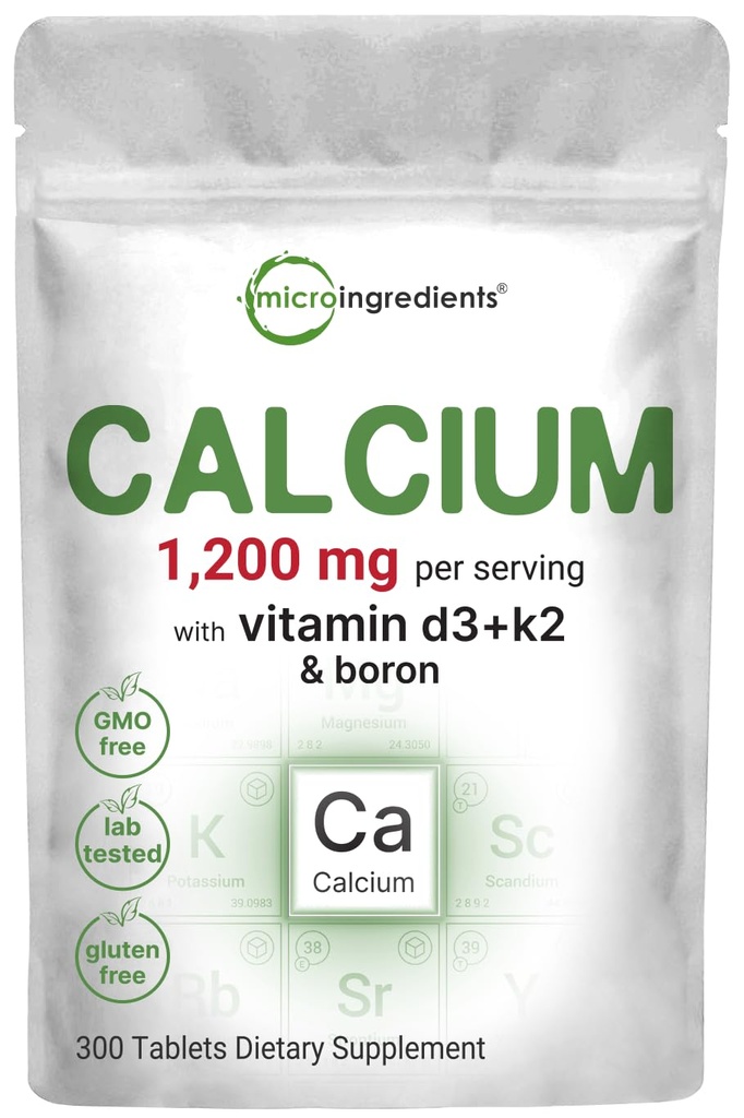 Micro Ingredients Calcium 1,200 mg D3- ja K2-vitamiinia, 300 tablettia.