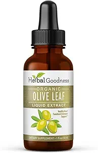 Herbal Goodness Olive Leaf Extract Liquid 1oz - varten Immuuni Boost, Kadiovaskulaarinen tuki, kognitiivinen hyvinvointi, parantaa ihon terveyttä ja ruoansulatusta mukavuutta antioksidantteja - 1 pullo