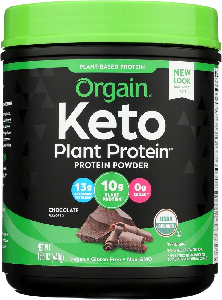 Orgain Organic Keto Vegan Protein Powder, Chocolate - 10g Kasvipohjainen proteiini, 0g Sokeri*, Avocado & Coconut Oil, Gluteeniton, Ei maito-, laktoosi- tai soija-aineita, Smoothies & Shakes, 0,97lb
