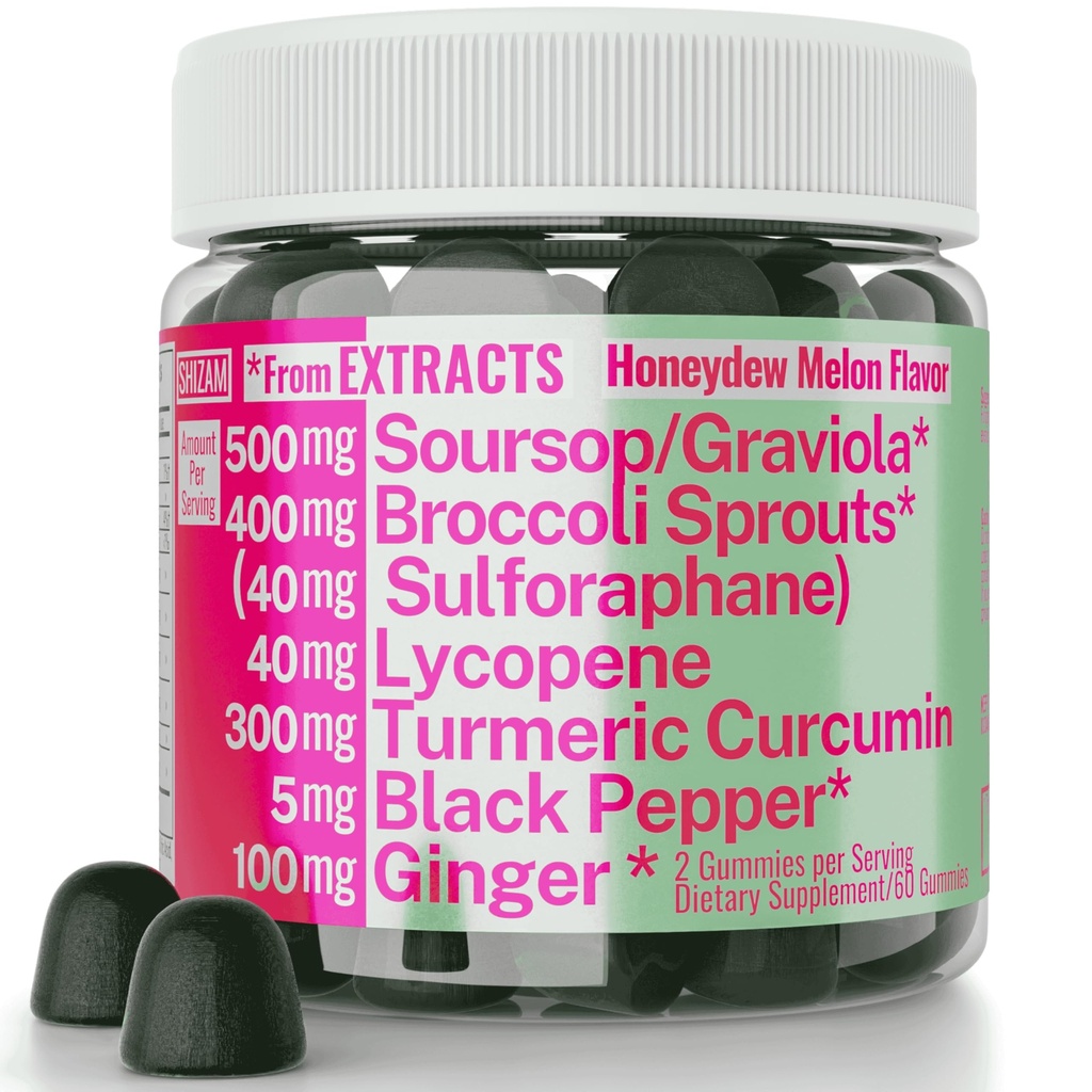 Soursop Graviola Curcumin Lycopene Broccoli Sprouts Sulforaphane Extract Gummies med gurkmeja Curcumin Ginger Black Pepper, Sour Sop Guyabano Leaf Supplement, Chew Chewable Pills Capsules Supplements