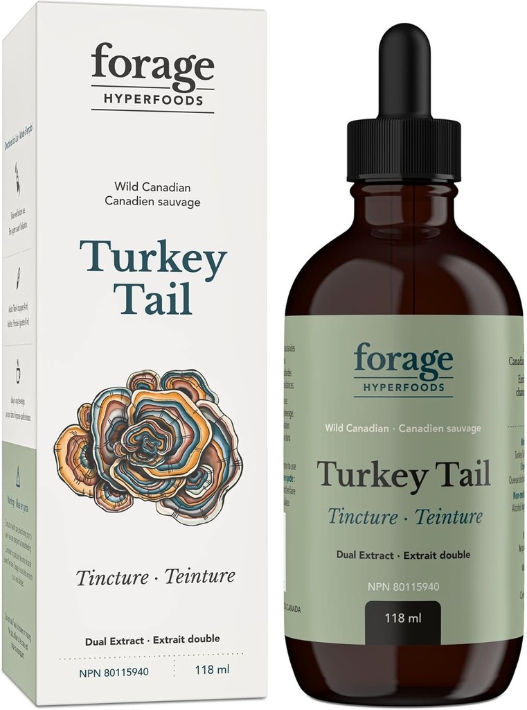 Rehu Hyperfoods- Alkuperäinen Canadian Wild Turkey Tail Mushroom Superfood Liquid Supplement Extract Tincture, Vegan, ei-GMO, Immuunijärjestelmä ja Gut Health Support, 118ML