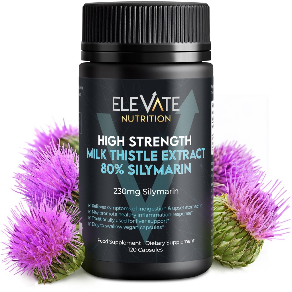 ELEVATE NUTRITION Milk Thistle - 288 mg, 80% Silymarin Extract - 120 Vegaanikapselit - Ruokavalion terveys täydentää - auttaa säilyttämään maksan toimintaa ja ruoansulatusta Comfort