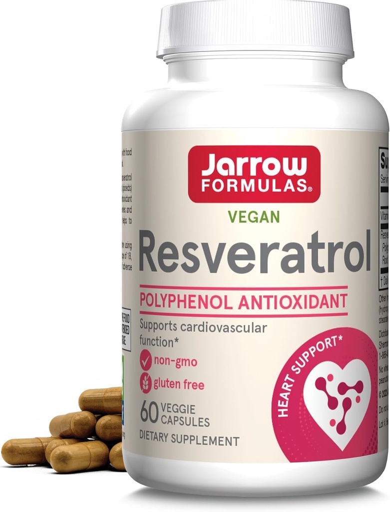 Jarow Formulas® Resveratrol 100 mg, ravintolisä, antioksidantti tuki sydän-ja verisuonitoiminnan, 60 kasviskapselit, 60 päivän tarjonta