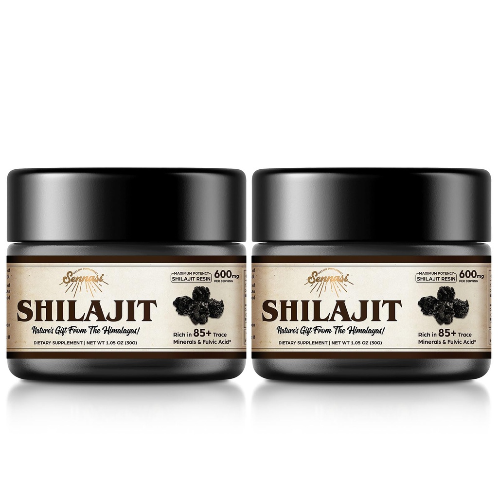 Shilajit Pure Himalayan Organic Shilajit Hartin - 600 mg Maksimaalinen Potenssi Natural Organic Shilajit Hartin kanssa 85+ Trace Minerals & Fulvic Acid for Energy, Immunosupport, 30 Grams (2 Pack)