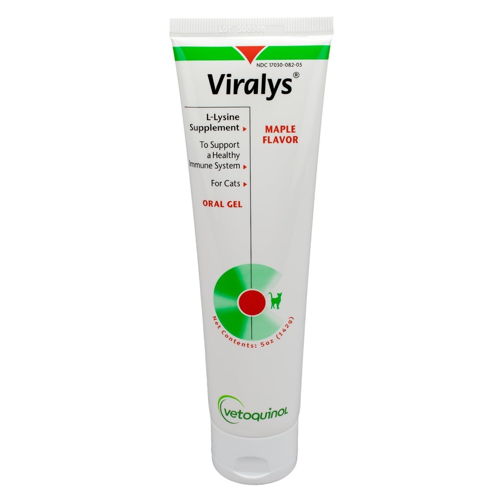 Vetoquinol Viralys Daily L-Lysine Gel för katter och kattungar, Maple Flavored Lysine Supplement för katter och kattungar för att stödja immunhälsa, normal ögonfunktion och andningshälsa, 5oz