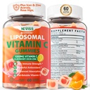Liposomaalinen C-vitamiini 1000 mg Gummies aikuisille - C-vitamiini pureskeltava Elderberry, Sinkki & 8 mg Rauta, Sokeriton Vit C-lisät, Päivittäinen immuuni tuki Gummies for Energy, Collagen Booster 60 Counts