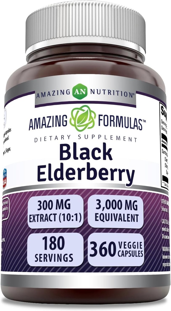 Amazing Formula Sambucus Musta Elderberry ... 300 Mg uute 10:1 (3000 Mg Ekvivalenttinen) ... Kasviskapselit ei-GMO: lle...