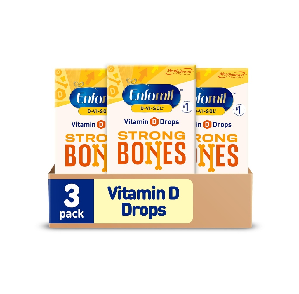 Enfamil Baby Vitamin D-Vi-Sol Vitamin D Liquid Supplement Drops för spädbarn, Stödande starka tänder och ben i nyfödda barn, Easy-to-Use, Gluten-Free, 50 mL Dropper Bottle, Pack på 3