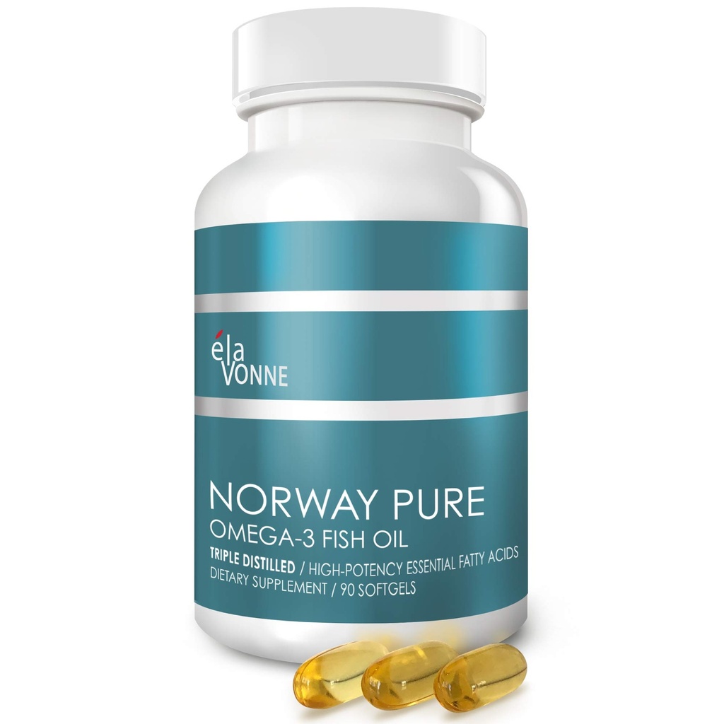 Norge Pure Omega-3 Fish Oil Softgels 2 400mg (90ct) - 4X Concentrated EPA & DHA, Triple Distilled, Burpless, Wild Caught, Skin & Hair, Joints, Heart Health