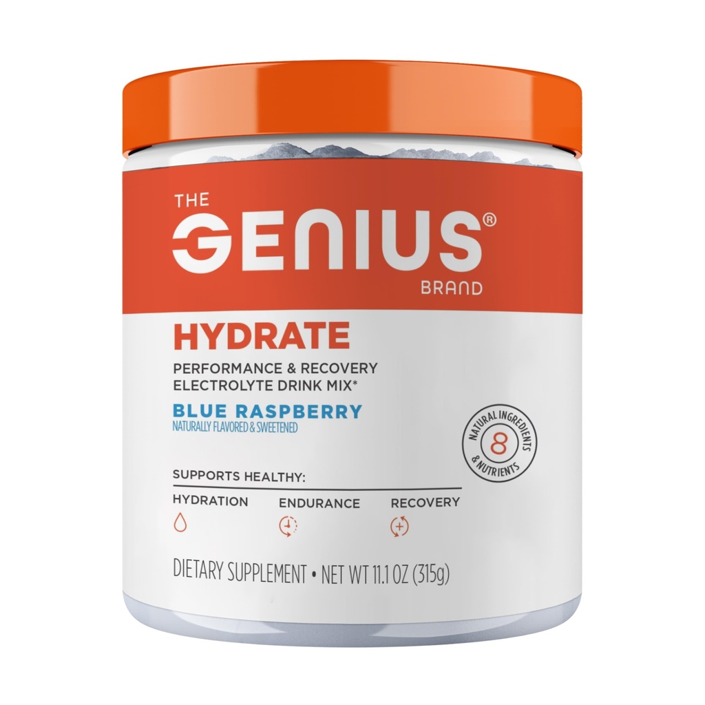 Genius Brand Genius Hydrate - Elektrolyytti täydentää päivittäin Hydraation - Kookosvesi - Sokeriton - 8 Essential Minerals & Nutrients - Ei-GMO - Sininen Vadelma - 50 tarjoilut