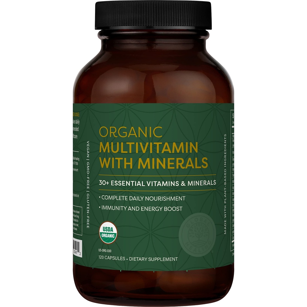 Global Parannuskeskus - USDA Organic Multivitamiini naisille ja miehille - Vitamiinit Sisältää A, C, D, & Lisää sinun yleistä terveyttä ja hyvinvointia tarpeet - Täydellinen päivittäin Multivitamiini ravinto (120 kapselia)