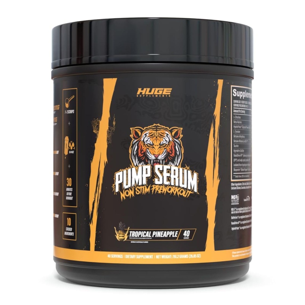 Valtavat lisäravinteet Pump seerumi, Stim Free Pre workout ja typpioksidi Booster parantaa Focus, Pumps, Fulness ilman kofeiinia, L-sitrulliini, GlycerPumppi, L-tyrosiini, Nitrosigiini (trooppinen ananas)